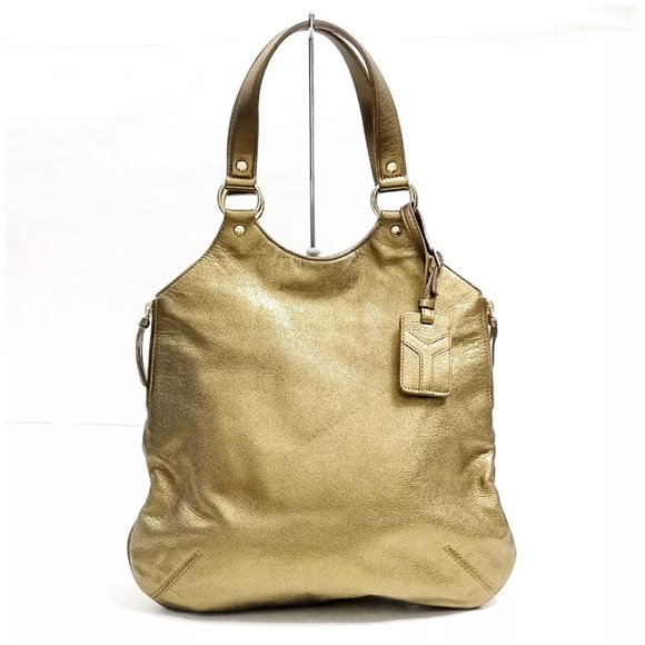 YSL Yves Saint Laurent Tote Bag Gold Leather Handbag Purse Satchel - Picture 1 of 9